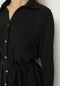 Born2be - Czarna Koszulowa Sukienka z Materiałowym Paskiem Vivinara. Okazja: na imprezę, na co dzień. Kolor: czarny. Materiał: materiał. Typ sukienki: koszulowe. Styl: elegancki, casual #2