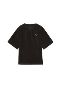 Puma - Damska koszulka Essentials Elevated Velour Rib o luźnym kroju PUMA Black. Kolor: czarny. Sport: fitness