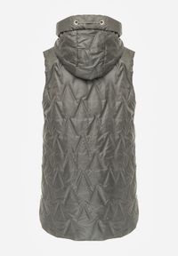 Renee - Zielona Długa Kamizelka Pikowana z Nieodpinanym Kapturem Semaea. Kolor: zielony. Materiał: prążkowany, jeans. Długość: długie. Styl: street #4