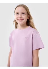 4f - T-shirt oversize gładki dziewczęcy - różowy. Okazja: na co dzień. Kolor: różowy. Materiał: bawełna, jersey, dzianina. Wzór: gładki. Styl: sportowy, casual, klasyczny