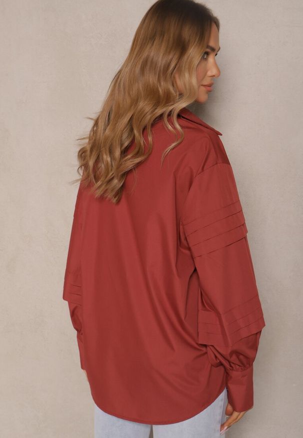 Renee - Bordowa Koszula z Bawełną i Szerokimi Rękawami Edioniela. Okazja: na co dzień. Kolor: czerwony. Materiał: bawełna. Sezon: wiosna. Styl: casual, elegancki