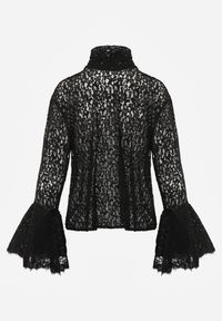 Renee - Czarna Koronkowa Bluzka Wiskozowa z Bawełną Ozdobiona Wiązaniem Diomopis. Kolor: czarny. Materiał: wiskoza, bawełna, koronka. Wzór: aplikacja #3