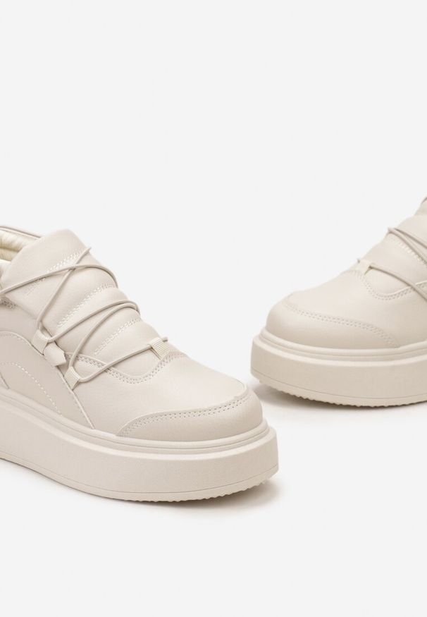 Renee - Beżowe Sneakersy z Regulowaną Gumką za Kostkę na Grubej Podeszwie Erkkia. Wysokość cholewki: za kostkę. Nosek buta: okrągły. Kolor: beżowy. Obcas: na obcasie. Wysokość obcasa: średni