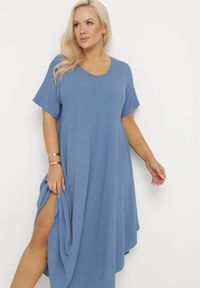 Born2be - Niebieska Rozkloszowana Sukienka z Bawełną Elzedia. Okazja: na co dzień. Kolor: niebieski. Materiał: bawełna. Typ sukienki: rozkloszowane. Styl: casual, elegancki #6