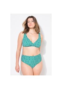 ULLA POPKEN - Damskie Figi od bikini figi wysoki stan nadruk ikatowy. Stan: podwyższony. Kolekcja: plus size. Kolor: zielony. Materiał: poliester, elastan, poliamid, materiał. Wzór: nadruk