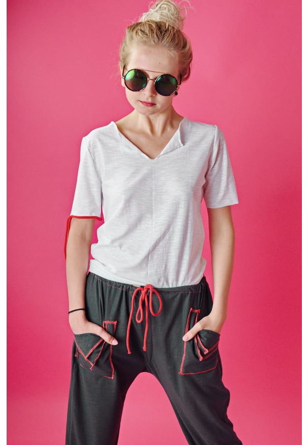Biały t-shirt Hultaj Polski na plażę, na lato