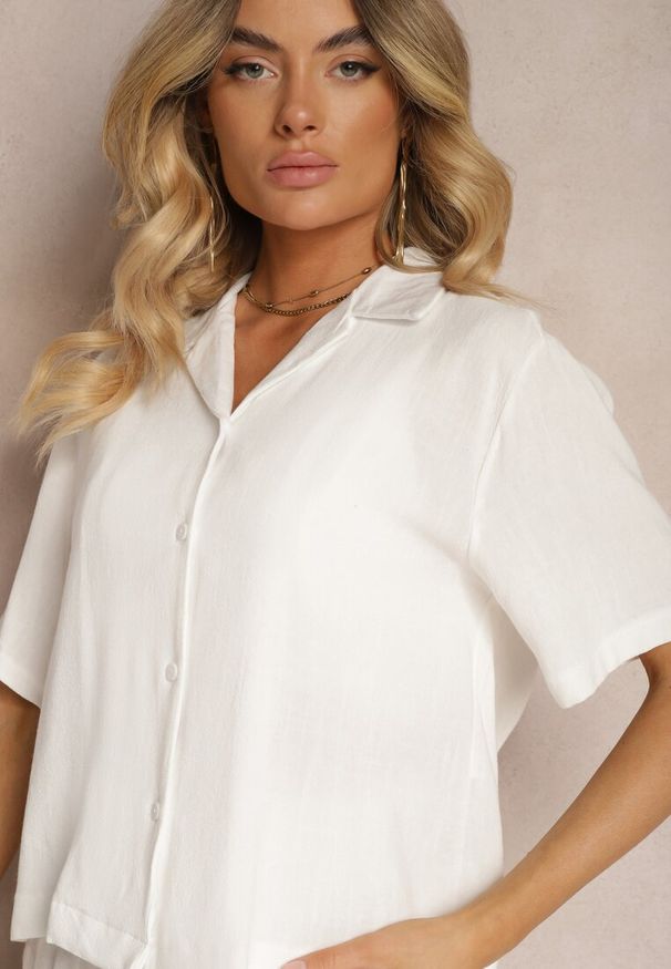 Renee - Biały Komplet 2-Częściowy Koszula z Krótkim Rękawem Zapinana na Guziki Spodnie Długie Curetta. Kolor: biały. Materiał: bawełna