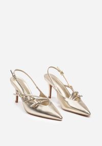 Renee - Złote Sandały na Cienkiej Szpilce z Imitacji Skóry z Regulowanymi Paskami Vianara. Okazja: na imprezę, na co dzień. Zapięcie: pasek. Kolor: złoty. Materiał: skóra. Wzór: paski. Sezon: lato. Styl: casual, klasyczny #5