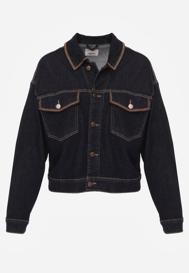 Renee - Niebieska Jeansowa Kurtka z Bawełną z Ozdobnymi Lamówkami Nedine. Kolor: niebieski. Materiał: bawełna, jeans. Styl: boho, klasyczny