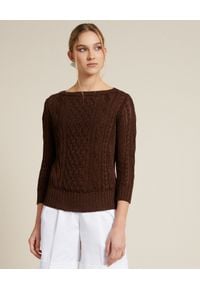 Luisa Spagnoli - LUISA SPAGNOLI - Brązowy sweter z dzianiny Confine. Kolor: brązowy. Materiał: dzianina