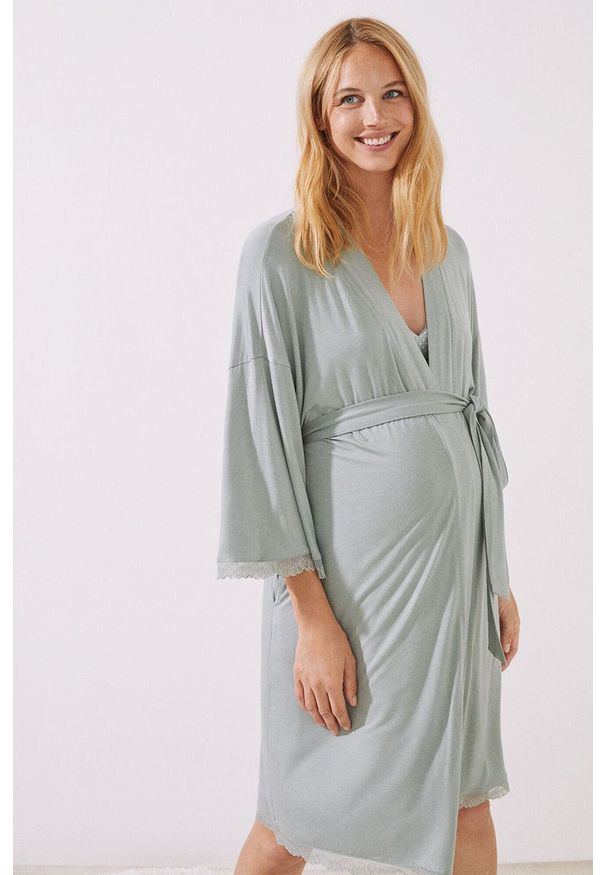 Women Secret - women'secret szlafrok Maternity kolor zielony. Kolor: zielony