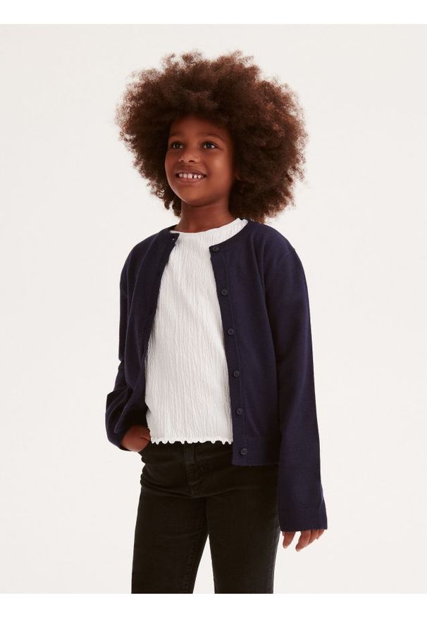 Reserved - Kardigan z wiskozą - granatowy. Kolor: niebieski. Materiał: wiskoza
