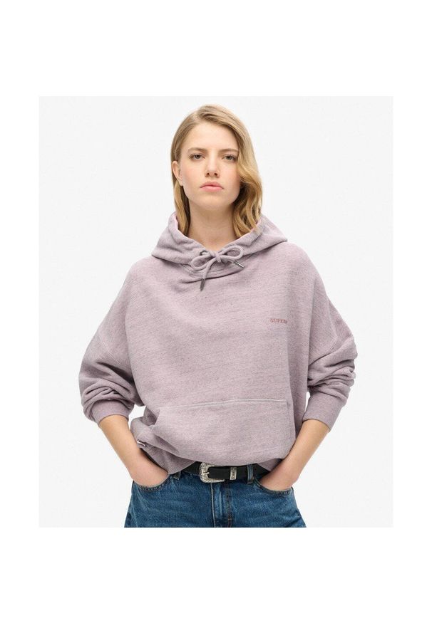 Superdry - Bluza z kapturem Essential Logo Overdyed.. Typ kołnierza: kaptur. Kolor: różowy. Materiał: bawełna