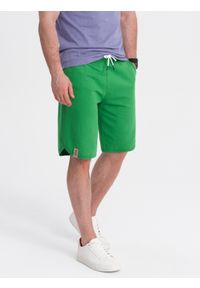 Ombre Clothing - Męskie szorty dresowe z zaokrągloną nogawką - zielone V4 OM-SRSK-0105 - XXL. Kolor: zielony. Materiał: dresówka. Wzór: ze splotem. Styl: sportowy #6