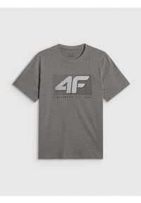 4f - 4F T-shirt regular z nadrukiem męski - szary M. Okazja: na co dzień. Kolor: szary. Materiał: dresówka, materiał, dzianina, jeans, skóra. Wzór: nadruk. Styl: klasyczny, casual #1