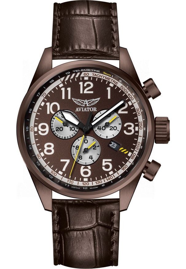 AVIATOR - Zegarek Aviator Zegarek męski Aviator V.2.25.8.172.4 brązowy. Kolor: brązowy
