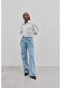 Marsala - Spodnie jeansowe z poszarpanymi szwami w kolorze DENIM BLUE -SIA-L. Materiał: denim, jeans. Wzór: aplikacja, haft
