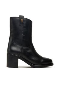 TOMMY HILFIGER - Tommy Hilfiger Botki Riding Lthr Mid Boot Block Heel FW0FW08776 Czarny. Kolor: czarny. Materiał: skóra #1
