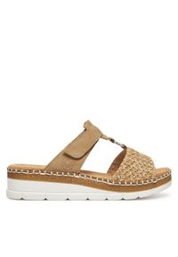 Rieker Klapki V1243-60 Beżowy. Kolor: beżowy. Materiał: materiał, syntetyk #1