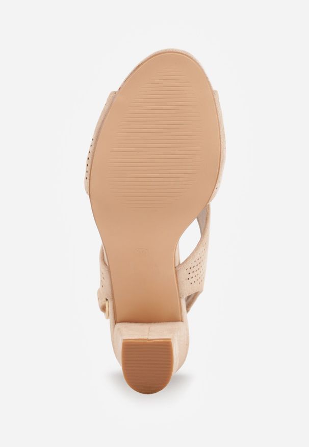 Born2be - Ciemnobeżowe Ażurowe Sandały Vices na Słupku z Wkładką ze Skóry Naturalnej Obelle. Okazja: na co dzień. Zapięcie: sprzączka. Kolor: beżowy. Materiał: skóra. Wzór: ażurowy. Obcas: na słupku. Styl: casual, elegancki. Wysokość obcasa: średni