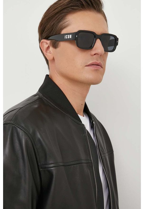 DSQUARED2 okulary przeciwsłoneczne męskie kolor czarny. Kształt: prostokątne. Kolor: czarny