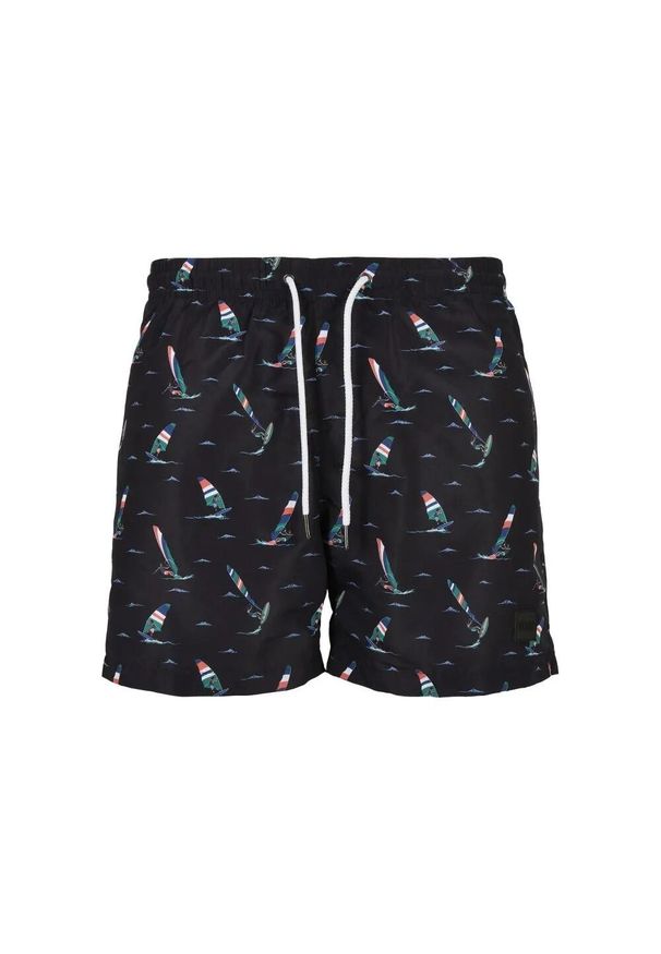 Urban Classics - Męskie Spodenki Kąpielowe Z Nadrukiem Surfingowym. Kolor: czarny. Wzór: nadruk. Styl: sportowy