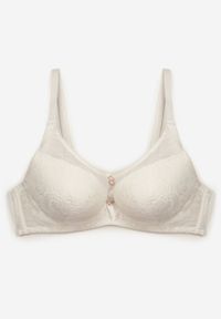 Renee - Jasnobeżowy Koronkowy Biustonosz Typu Full Cup z Metalowymi Klamerkami i Cyrkoniami Mulani. Kolor: beżowy. Materiał: koronka