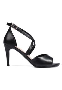 Stylowe damskie sandały na szpilce czarne Sergio Leone. Kolor: czarny. Obcas: na szpilce. Styl: elegancki #1