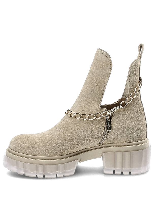 Beżowe Botki Lemar Skórzane Buty Damskie. Kolor: beżowy. Materiał: skóra. Szerokość cholewki: normalna. Styl: klasyczny