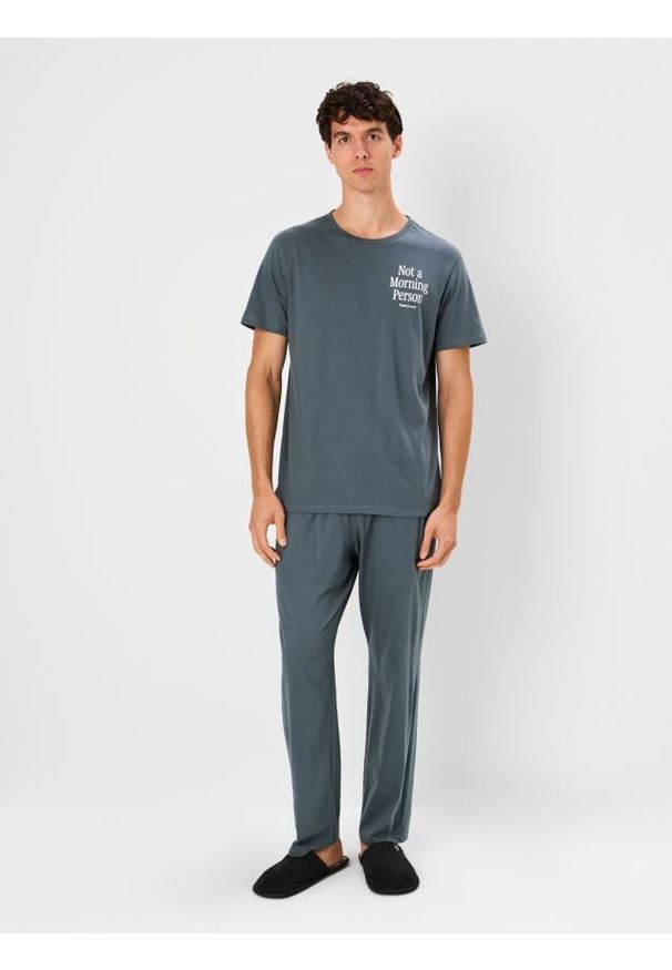 Sinsay - Bawełniana piżama dwuczęściowa - granatowy. Kolor: niebieski. Materiał: bawełna