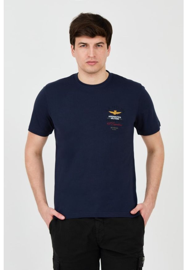 Aeronautica Militare - AERONAUTICA MILITARE Granatowy bawełniany męski t-shirt Short Sleeve, Rozmiar XXL. Kolor: niebieski. Materiał: bawełna