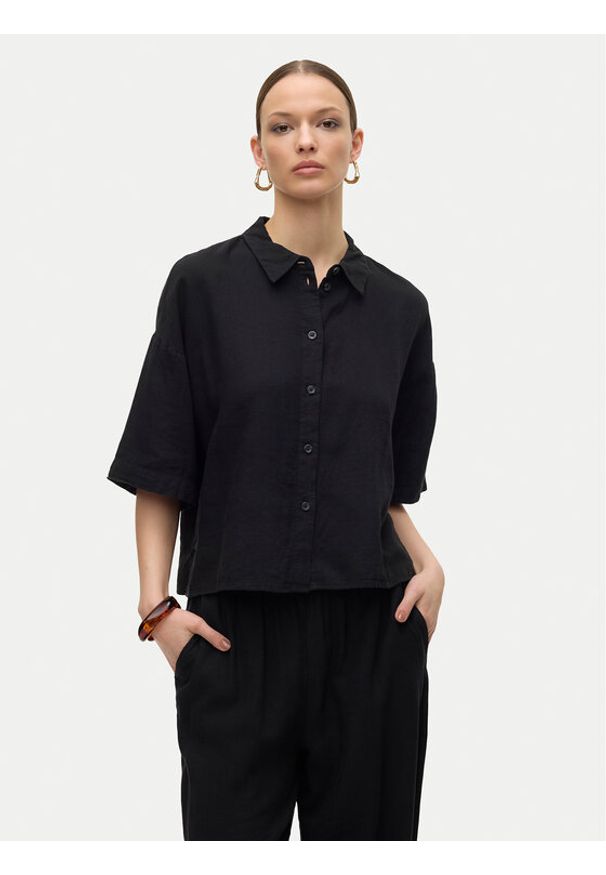 Vero Moda Koszula Linn 10306820 Czarny Relaxed Fit. Kolor: czarny. Materiał: len, wiskoza