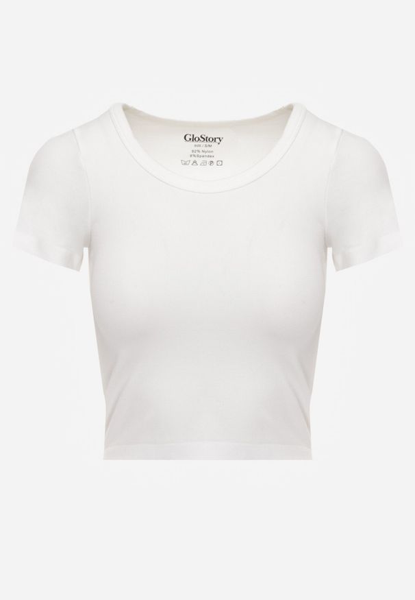 Born2be - Biały Gładki T-shirt o Krótszym Kroju Errora. Okazja: na co dzień. Kolor: biały. Materiał: jeans, materiał. Długość: krótkie. Wzór: gładki. Styl: casual