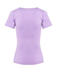 Born2be - Fioletowy T-shirt Tattle. Kolor: fioletowy. Materiał: dzianina. Długość rękawa: krótki rękaw. Długość: krótkie. Wzór: nadruk, napisy