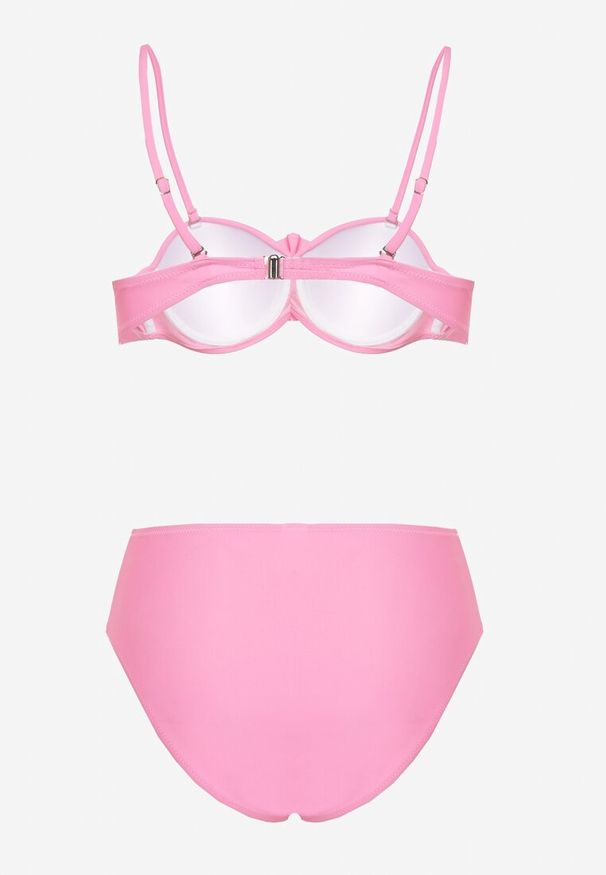 Born2be - Jasnoróżowe Bikini Biustonosz z Kwiatem 3D i Majtki Typu Figi Telanea. Kolor: różowy. Wzór: kwiaty