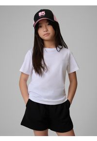 4f - 4F T-shirt regular gładki dziewczęcy - biały 140 (9-10 lat). Okazja: na uczelnię, na co dzień, na spacer. Kolor: biały. Materiał: materiał, bawełna, skóra, dzianina. Wzór: gładki. Sezon: lato. Styl: casual #1