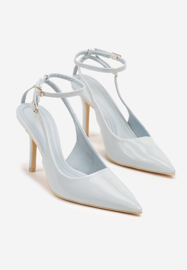 Renee - Niebieskie Sandały Lakierowane Vices na Szpilce Typu Slingback Dolenita. Okazja: na co dzień, na spacer. Nosek buta: szpiczasty. Zapięcie: sprzączka. Kolor: niebieski. Materiał: lakier. Sezon: lato. Obcas: na szpilce. Styl: klasyczny, casual