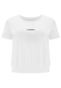 LA MANIA - Krótki biały t-shirt Zion. Kolor: biały. Długość: krótkie. Wzór: aplikacja #5