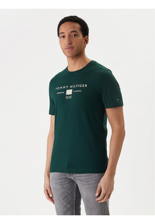TOMMY HILFIGER - Tommy Hilfiger T-Shirt Brand Love MW0MW42365 Zielony Regular Fit. Kolor: zielony. Materiał: bawełna