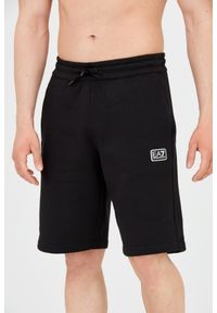 EA7 Emporio Armani - EA7 Męskie czarne krótkie spodenki z naszywkę, Rozmiar M. Kolor: czarny. Materiał: bawełna. Długość: krótkie. Wzór: aplikacja #6