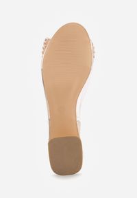 Renee - Szampańskie Sandały VICES na Kwadratowym Słupku z Transparentną Cholewką Kokardą i Cyrkoniami Orinrahne. Kolor: złoty. Materiał: satyna. Obcas: na słupku. Styl: elegancki #4