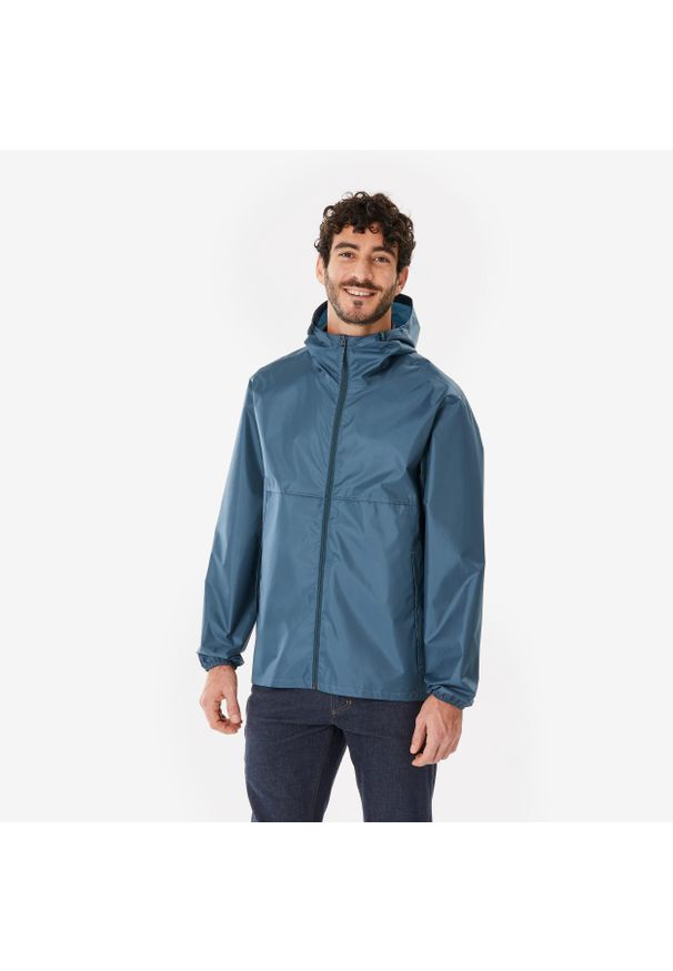 quechua - Kurtka turystyczna męska Quechua Raincut zamek wodoodporna. Kolor: szary, niebieski, wielokolorowy. Materiał: poliester, materiał. Sport: turystyka piesza