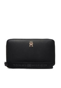 TOMMY HILFIGER - Tommy Hilfiger Torebka Th Logotape Compact Zip Around AW0AW18699 Czarny. Kolor: czarny. Materiał: skóra #1