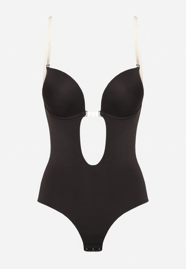 Born2be - Czarne Body Modelujące z Odkrytymi Plecami i Usztywniany Miseczkami Pinneliae. Kolor: czarny