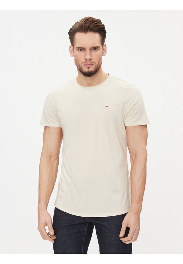 Tommy Jeans T-Shirt Jaspe DM0DM09586 Beżowy Slim Fit. Kolor: beżowy. Materiał: bawełna