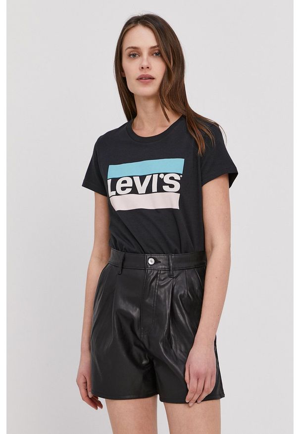 Levi's® - Levi's T-shirt kolor czarny. Okazja: na spotkanie biznesowe, na co dzień. Kolor: czarny. Materiał: dzianina. Wzór: nadruk. Styl: biznesowy, casual