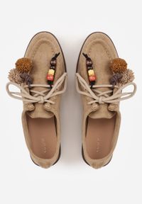 Born2be - Beżowe Mokasyny VICES z Wkładką ze Skóry Natualnej Ozdobione Koralikami. Nosek buta: okrągły. Kolor: beżowy. Materiał: skóra. Wzór: aplikacja. Obcas: na obcasie. Styl: klasyczny. Wysokość obcasa: niski #8