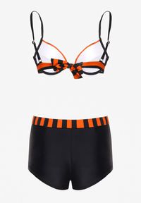 Renee - Pomarańczowo-Czarne Bikini Stanik z Usztywnionymi Miseczkami Majtki Typu Szorty z Paskiem Jomefia. Kolor: pomarańczowy #5