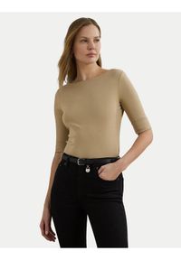 Lauren Ralph Lauren Bluzka 200654963177 Beżowy Slim Fit. Kolor: beżowy. Materiał: bawełna