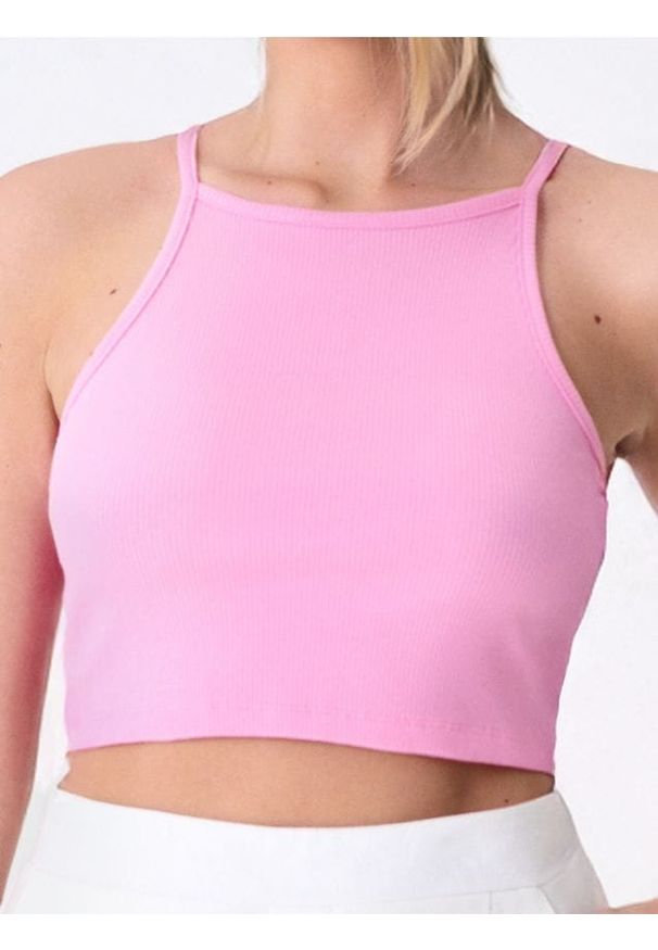 Sinsay - Crop top na ramiączkach - różowy. Kolor: różowy. Długość rękawa: na ramiączkach